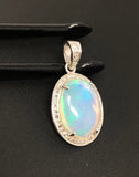 Ethiopian Opal Pendant, Gemstone Pendant, Diamond Pendant, Sterling Silver Opal Pendant, Pave Diamond Jewelry, Gifts for Her