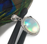 Ethiopian Opal Pendant, Gemstone Pendant, Diamond Pendant, Sterling Silver Opal Pendant, Pave Diamond Jewelry, Gifts for Her