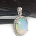 Ethiopian Opal Diamond Pendant, Sterling Silver Opal Gemstone Pendant, Spiritual Healing Chakra Jewelry, October Birthstone Crystal Pendant
