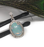 Ethiopian Opal Pendant, Gemstone Pendant, Diamond Pendant, Sterling Silver Opal Pendant, Pave Diamond Jewelry, Gifts for Her