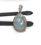 Ethiopian Opal Pendant, Gemstone Pendant, Diamond Pendant, Sterling Silver Opal Pendant, Pave Diamond Jewelry, Gifts for Her