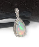 Ethiopian Opal Pendant, Gemstone Pendant, Diamond Pendant, Sterling Silver Opal Pendant, Pave Diamond Jewelry, Gifts for Her