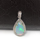Ethiopian Opal Pendant, Gemstone Pendant, Diamond Pendant, Sterling Silver Opal Pendant, Pave Diamond Jewelry, Gifts for Her