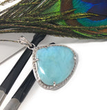Larimar Gemstone Pendant, Sterling Silver Pave Diamond Pendant, Natural Gemstone Jewelry, Gifts for Her, Wholesale Jewelry Supplies