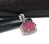 Pink Tourmaline Pendant, Gemstone Pendant, Pave Diamond Pendant, Sterling Silver Tourmaline Slice Pendant, October Birthstone Jewelry
