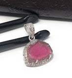 Pink Tourmaline Pendant, Gemstone Pendant, Pave Diamond Pendant, Sterling Silver Tourmaline Slice Pendant, October Birthstone Jewelry