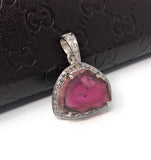 Watermelon Tourmaline Diamond Pendant, Gemstone Pendant, Sterling Silver Watermelon Tourmaline Slice Pendant, October Birthstone Jewelry