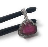 Watermelon Tourmaline Diamond Pendant, Gemstone Pendant, Sterling Silver Watermelon Tourmaline Slice Pendant, October Birthstone Jewelry