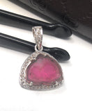Pink Tourmaline Diamond Pendant, Gemstone Pendant, Sterling Silver Tourmaline Slice Pendant, October Birthstone Jewelry, Raw Tourmaline