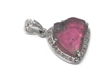 Watermelon Tourmaline Diamond Pendant, Gemstone Pendant, Sterling Silver Watermelon Tourmaline Slice Pendant, October Birthstone Jewelry