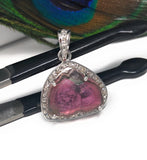 Watermelon Tourmaline Diamond Pendant, Gemstone Pendant, Sterling Silver Watermelon Tourmaline Slice Pendant, October Birthstone Jewelry