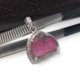 Watermelon Tourmaline Diamond Pendant, Gemstone Pendant, Sterling Silver Watermelon Tourmaline Slice Pendant, October Birthstone Jewelry