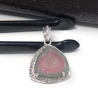 Watermelon Tourmaline Diamond Pendant, Gemstone Pendant, Sterling Silver Watermelon Tourmaline Slice Pendant, October Birthstone Jewelry