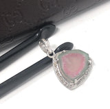 Watermelon Tourmaline Diamond Pendant, Gemstone Pendant, Sterling Silver Watermelon Tourmaline Slice Pendant, October Birthstone Jewelry