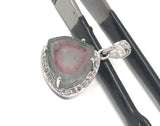 Watermelon Tourmaline Diamond Pendant, Gemstone Pendant, Sterling Silver Watermelon Tourmaline Slice Pendant, October Birthstone Jewelry