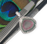 Watermelon Tourmaline Diamond Pendant, Gemstone Pendant, Sterling Silver Watermelon Tourmaline Slice Pendant, October Birthstone Jewelry