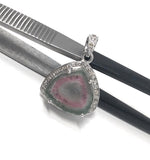 Watermelon Tourmaline Diamond Pendant, Gemstone Pendant, Sterling Silver Watermelon Tourmaline Slice Pendant, October Birthstone Jewelry