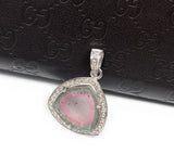Watermelon Tourmaline Diamond Pendant, Gemstone Pendant, Sterling Silver Watermelon Tourmaline Slice Pendant, October Birthstone Jewelry