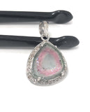 Watermelon Tourmaline Diamond Pendant, Gemstone Pendant, Sterling Silver Watermelon Tourmaline Slice Pendant, October Birthstone Jewelry