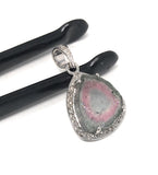 Watermelon Tourmaline Diamond Pendant, Gemstone Pendant, Sterling Silver Watermelon Tourmaline Slice Pendant, October Birthstone Jewelry