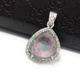 Watermelon Tourmaline Diamond Pendant, Gemstone Pendant, Sterling Silver Watermelon Tourmaline Slice Pendant, October Birthstone Jewelry