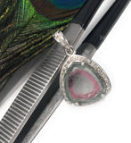 Watermelon Tourmaline Diamond Pendant, Gemstone Pendant, Sterling Silver Watermelon Tourmaline Slice Pendant, October Birthstone Jewelry