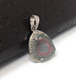 Watermelon Tourmaline Diamond Pendant, Gemstone Pendant, Sterling Silver Watermelon Tourmaline Slice Pendant, October Birthstone Jewelry