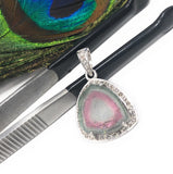 Watermelon Tourmaline Diamond Pendant, Gemstone Pendant, Sterling Silver Watermelon Tourmaline Slice Pendant, October Birthstone Jewelry