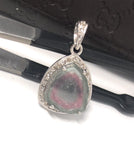 Watermelon Tourmaline Diamond Pendant, Gemstone Pendant, Sterling Silver Watermelon Tourmaline Slice Pendant, October Birthstone Jewelry