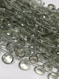 Green Amethyst Gemstone Beads, Prasiolite Beads, Natural Green Amethyst Briolette Beads, Bulk Wholesale Gemstone Beads, 8" Strand