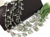 Green Amethyst Gemstone Beads, Prasiolite Beads, Natural Green Amethyst Briolette Beads, Bulk Wholesale Gemstone Beads, 8" Strand