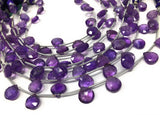 Natural Amethyst Gemstone Beads, Amethyst Briolette Beads, Jewelry Supplies for Jewelry Making, Bulk Wholesale Beads, 8" Strand