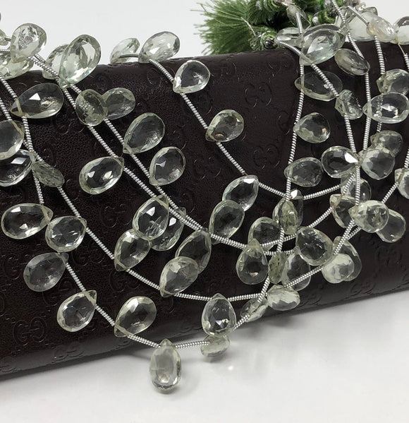 Green Amethyst Gemstone Beads, Prasiolite Beads, Natural Green Amethyst Briolette Beads, Bulk Wholesale Gemstone Beads, 8