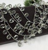 Green Amethyst Gemstone Beads, Prasiolite Beads, Natural Green Amethyst Briolette Beads, Bulk Wholesale Gemstone Beads, 8" Strand