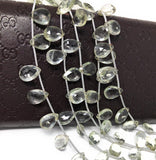 Green Amethyst Gemstone Beads, Prasiolite Beads, Natural Green Amethyst Briolette Beads, Bulk Wholesale Gemstone Beads, 8" Strand