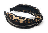 Wide Leopard Print Knotted Rhinestone Headband for Girls, Vintage Style Turban Hairband, 1 Pc