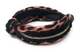 Wide Leopard Print Knotted Rhinestone Headband for Girls, Vintage Style Turban Hairband, 1 Pc