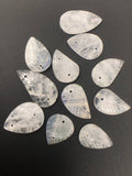 11 Pcs Lot of Moonstone Carved Leaf Beads - Front Top Drilled and Bottom Drilled, Rainbow Moonstone Carved Leaf Beads, Bulk Beads