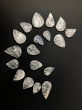 19 Pieces Lot of Moonstone Carved Leaf Beads - Top Drilled, Rainbow Moonstone Carved Leaf Beads, Bulk Beads, Loose Gemstone Beads