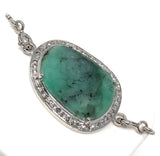 Emerald Bracelet, Natural Emerald Pave Diamond Bracelet, Sterling Silver Adjustable Bolo Bracelet, Gemstone Bracelet