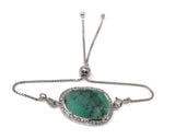 Emerald Bracelet, Natural Emerald Pave Diamond Bracelet, Sterling Silver Adjustable Bolo Bracelet, Gemstone Bracelet