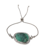 Emerald Bracelet, Natural Emerald Pave Diamond Bracelet, Sterling Silver Adjustable Bolo Bracelet, Gemstone Bracelet