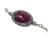 Natural Ruby Pave Diamond Bracelet , Sterling Silver Adjustable Bolo Bracelet, Gemstone Bracelet, Jewelry Gifts for Her