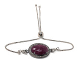 Natural Ruby Pave Diamond Bracelet , Sterling Silver Adjustable Bolo Bracelet, Gemstone Bracelet, Jewelry Gifts for Her