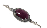 Natural Ruby Pave Diamond Bracelet , Sterling Silver Adjustable Bolo Bracelet, Gemstone Bracelet, Jewelry Gifts for Her