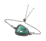 Natural Emerald Pave Diamond Bracelet, Emerald Bracelet, Oxidized Sterling Silver Adjustable Bolo Bracelet, Gemstone Bracelet