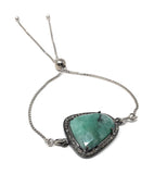 Natural Emerald Pave Diamond Bracelet, Emerald Bracelet, Oxidized Sterling Silver Adjustable Bolo Bracelet, Gemstone Bracelet