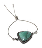 Natural Emerald Pave Diamond Bracelet, Emerald Bracelet, Oxidized Sterling Silver Adjustable Bolo Bracelet, Gemstone Bracelet