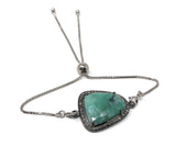 Natural Emerald Pave Diamond Bracelet, Emerald Bracelet, Oxidized Sterling Silver Adjustable Bolo Bracelet, Gemstone Bracelet