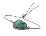 Natural Emerald Pave Diamond Bracelet, Emerald Bracelet, Oxidized Sterling Silver Adjustable Bolo Bracelet, Gemstone Bracelet